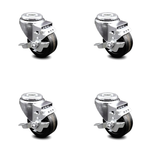 3.5 Inch Phenolic Wheel Swivel Bolt Hole Caster Set with Brake